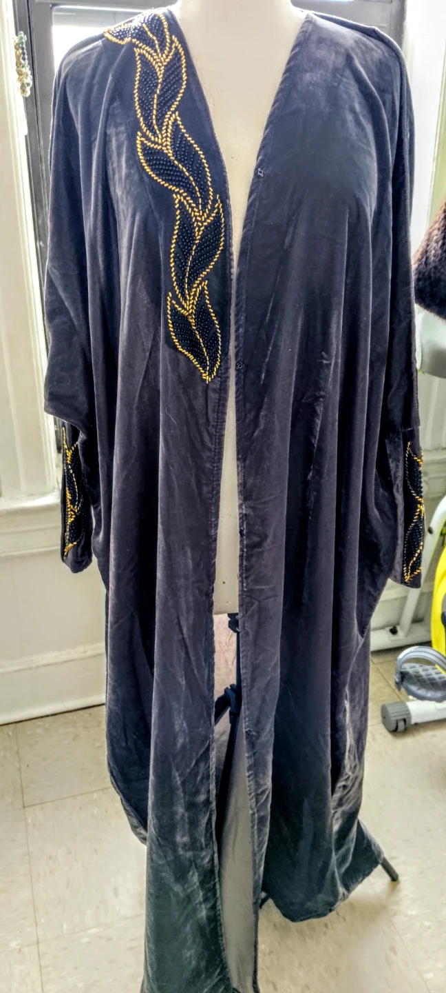 Gray  Velvet Beaded Kimono Robe - photo 4