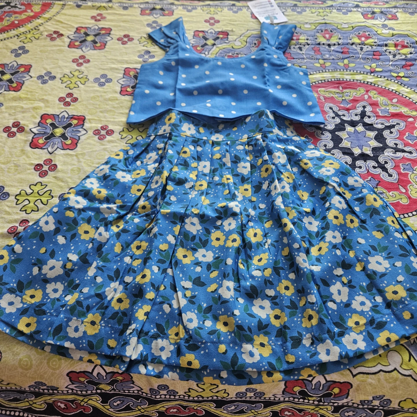 Brand new Blue Floral Skirt and Polka Dot Top Set - photo 2
