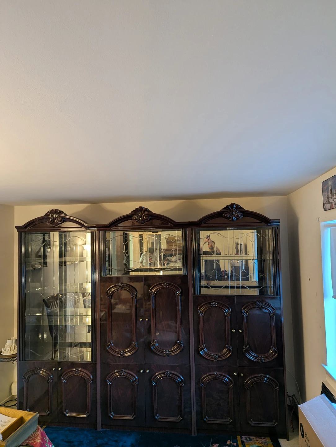 Dark Wood Display Cabinet with Glass Doors