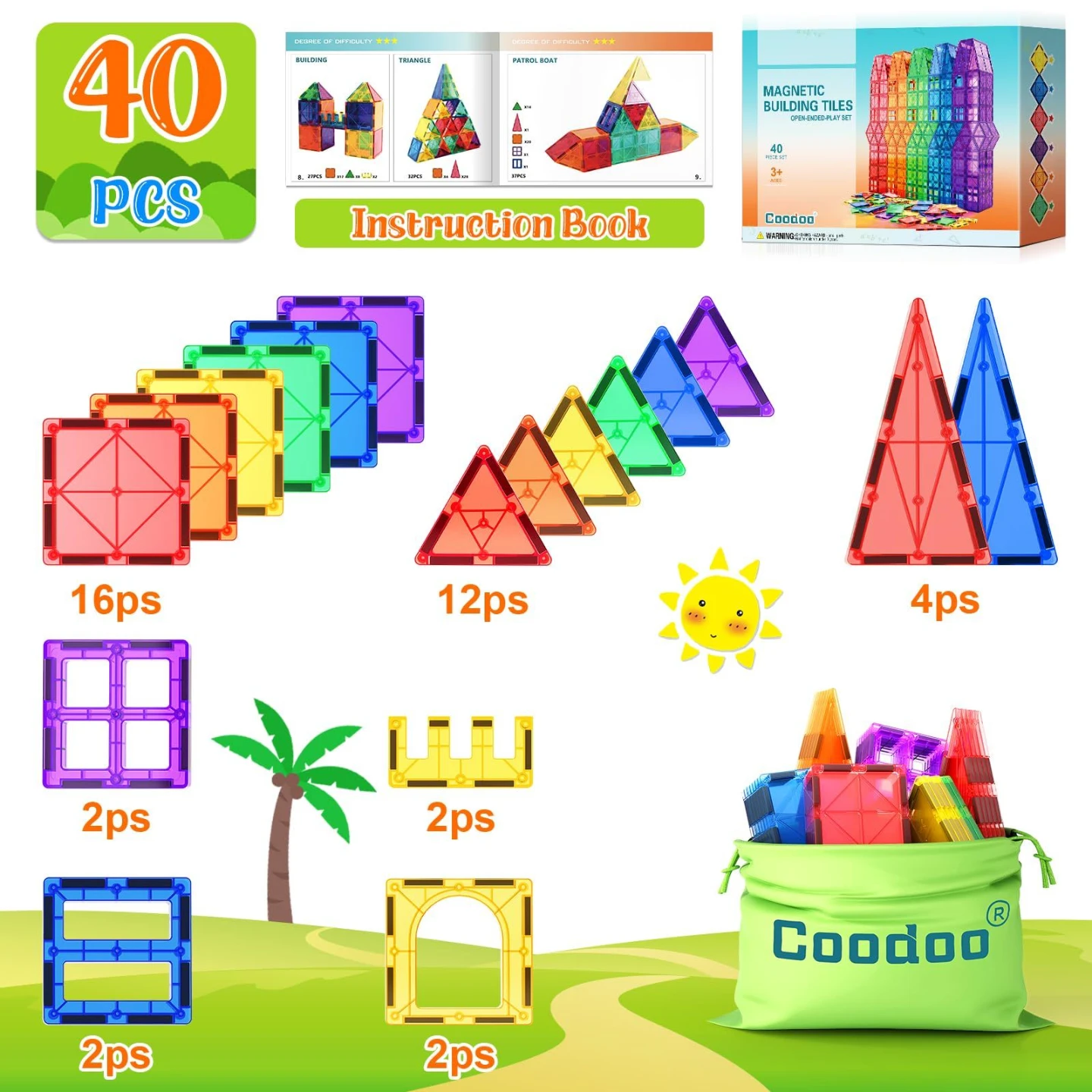 Coodoo Magnetic Building Tiles 40 Piece Set - BRAND NEW SEALED - photo 4