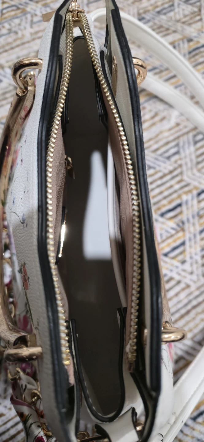 Aldo White floral print handbag with gold hardware - photo 4