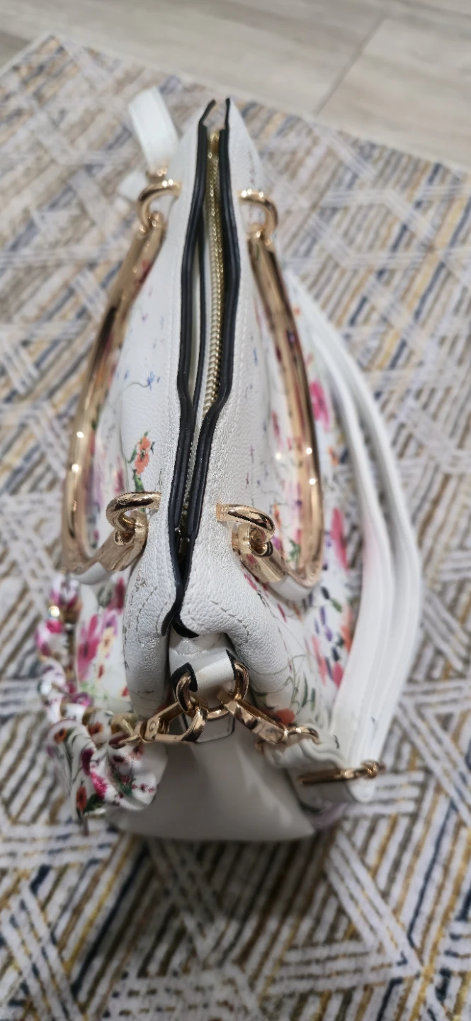 Aldo White floral print handbag with gold hardware - photo 2