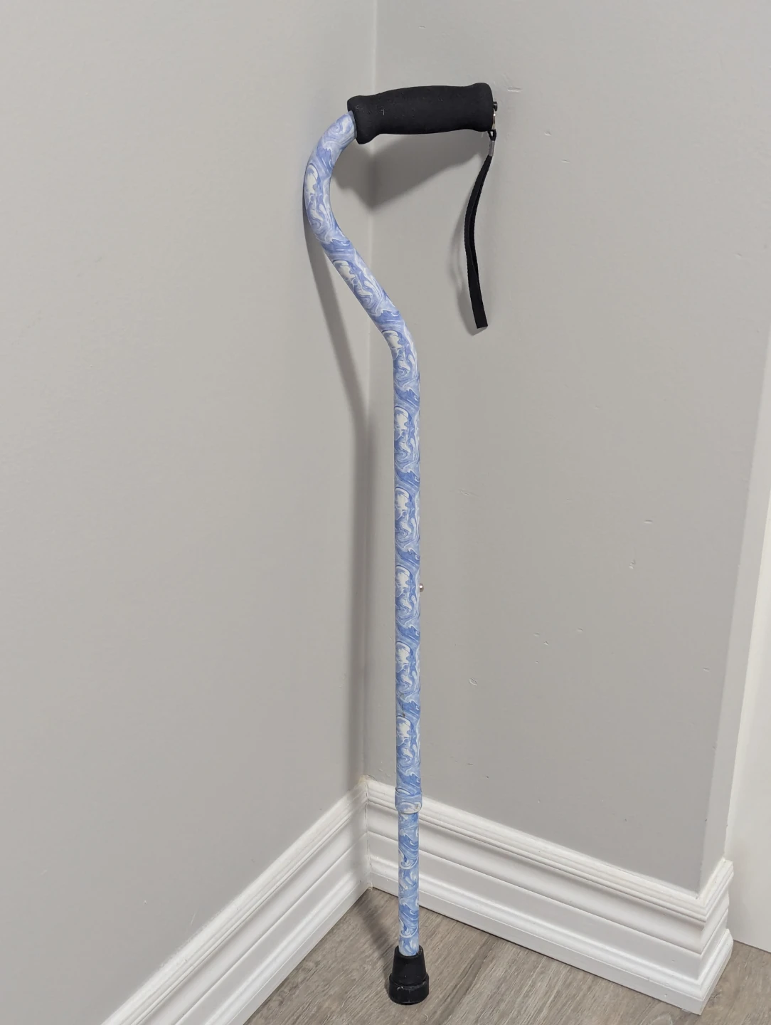 Adjustable Walking Cane with Blue Swirl Pattern