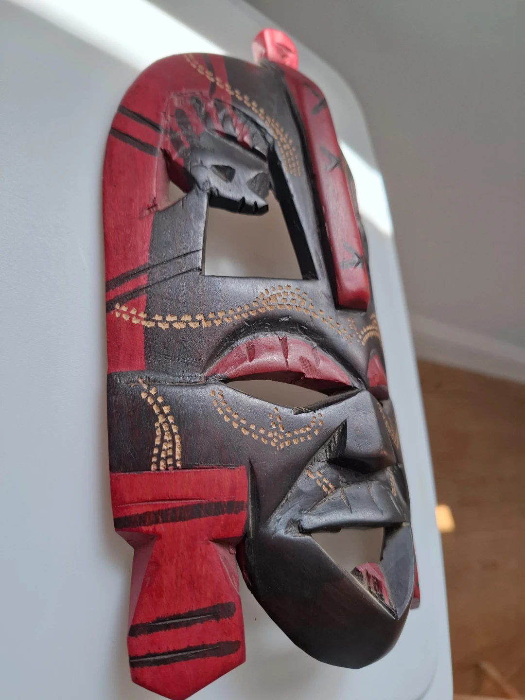Mayan Carved Wood Mask - hand made Red and Black - photo 2