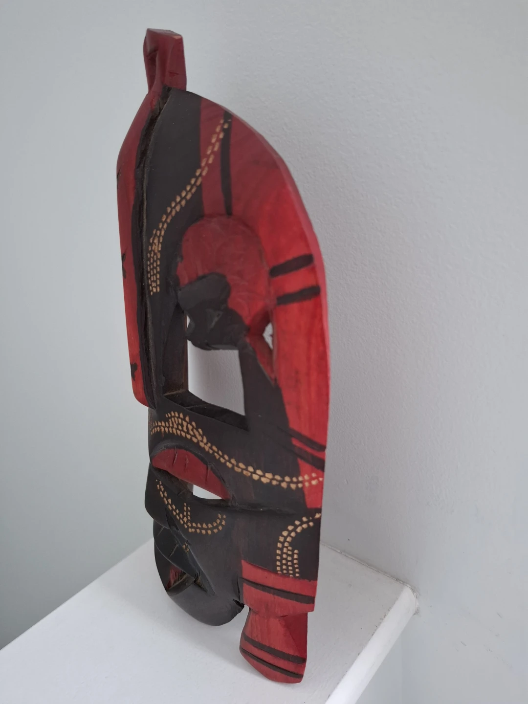 Mayan Carved Wood Mask - hand made Red and Black - photo 3