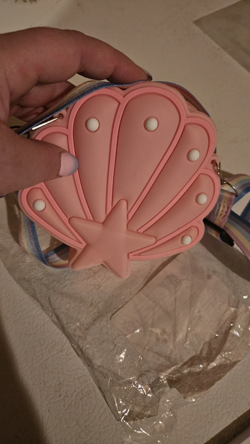 Pink Seashell Coin Purse with Rainbow Strap