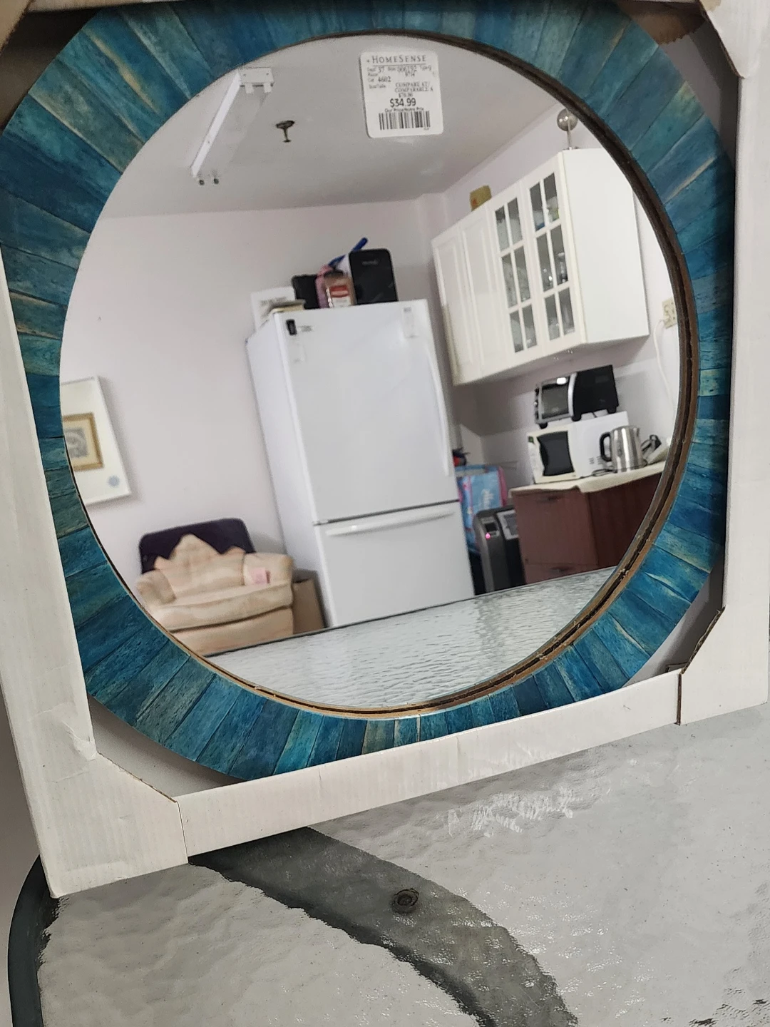 HOMESENSE Round Mirror with Blue Wooden Frame