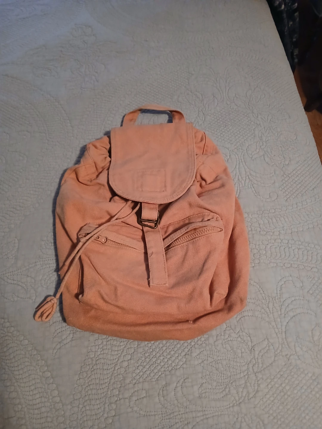 BAGGU Peach Canvas Drawstring Backpack