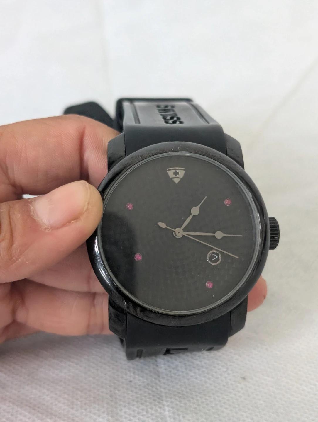 Black Swiss Watch with Carbon Fiber Dial