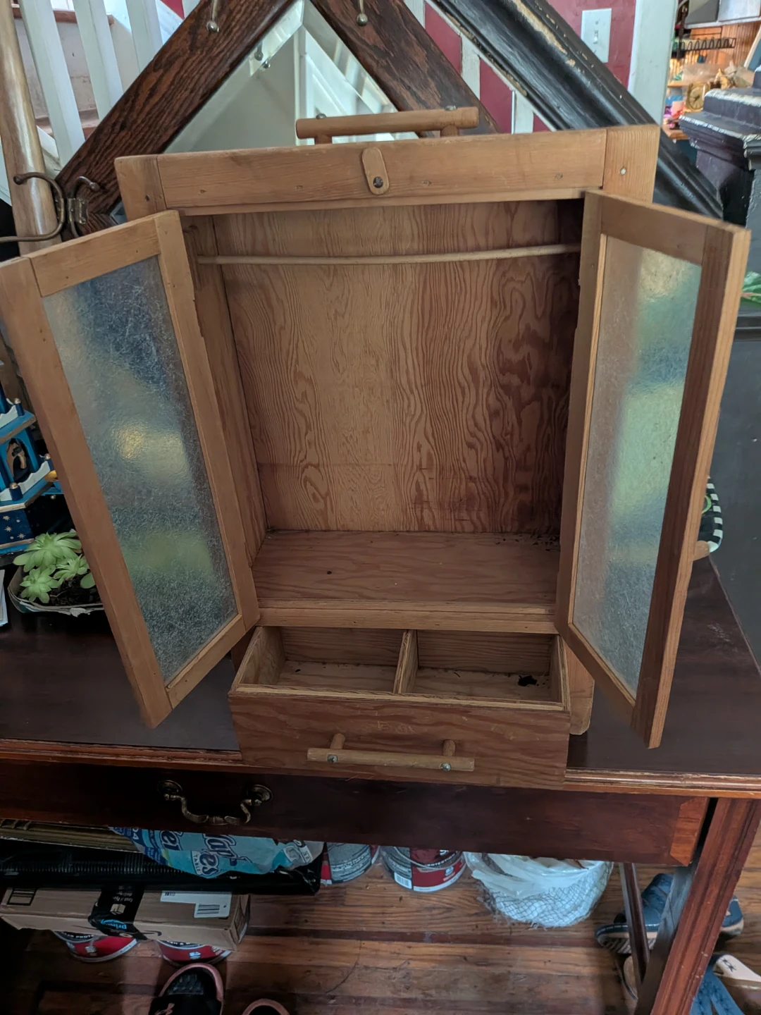 Wooden wall cabinet. Two doors and drawer underneath. - photo 4
