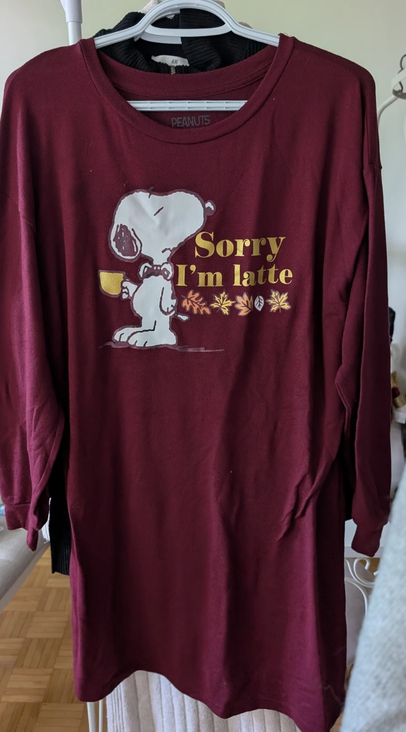 Peanuts Snoopy "Sorry I'm latte" Long Sleeve Shirt