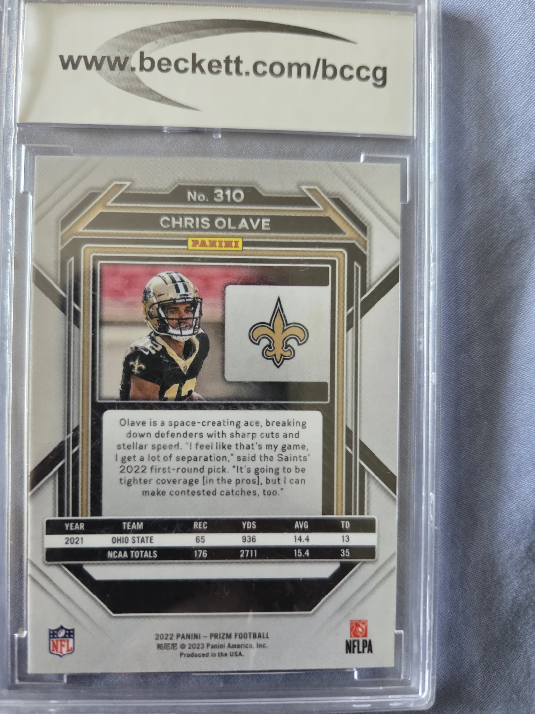 2022 Panini Prizm #310 Chris Olave RC BCCG 9 Near Mint Card - photo 2