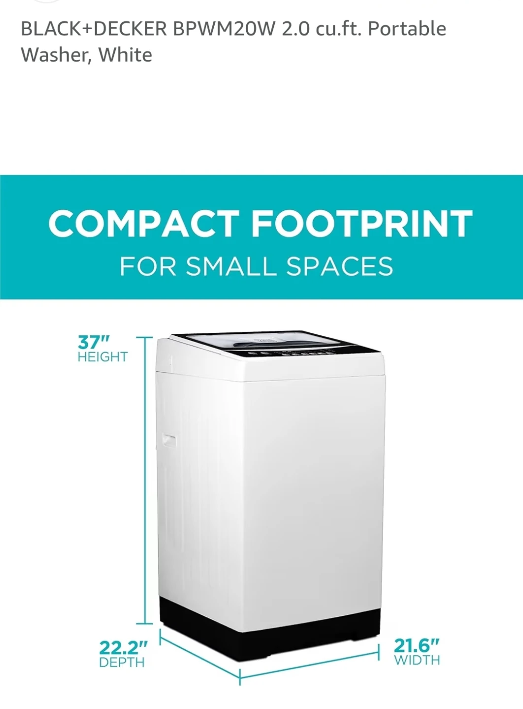 BLACK+DECKER 2.0 cubic feet Portable Washer BPWM20W - White