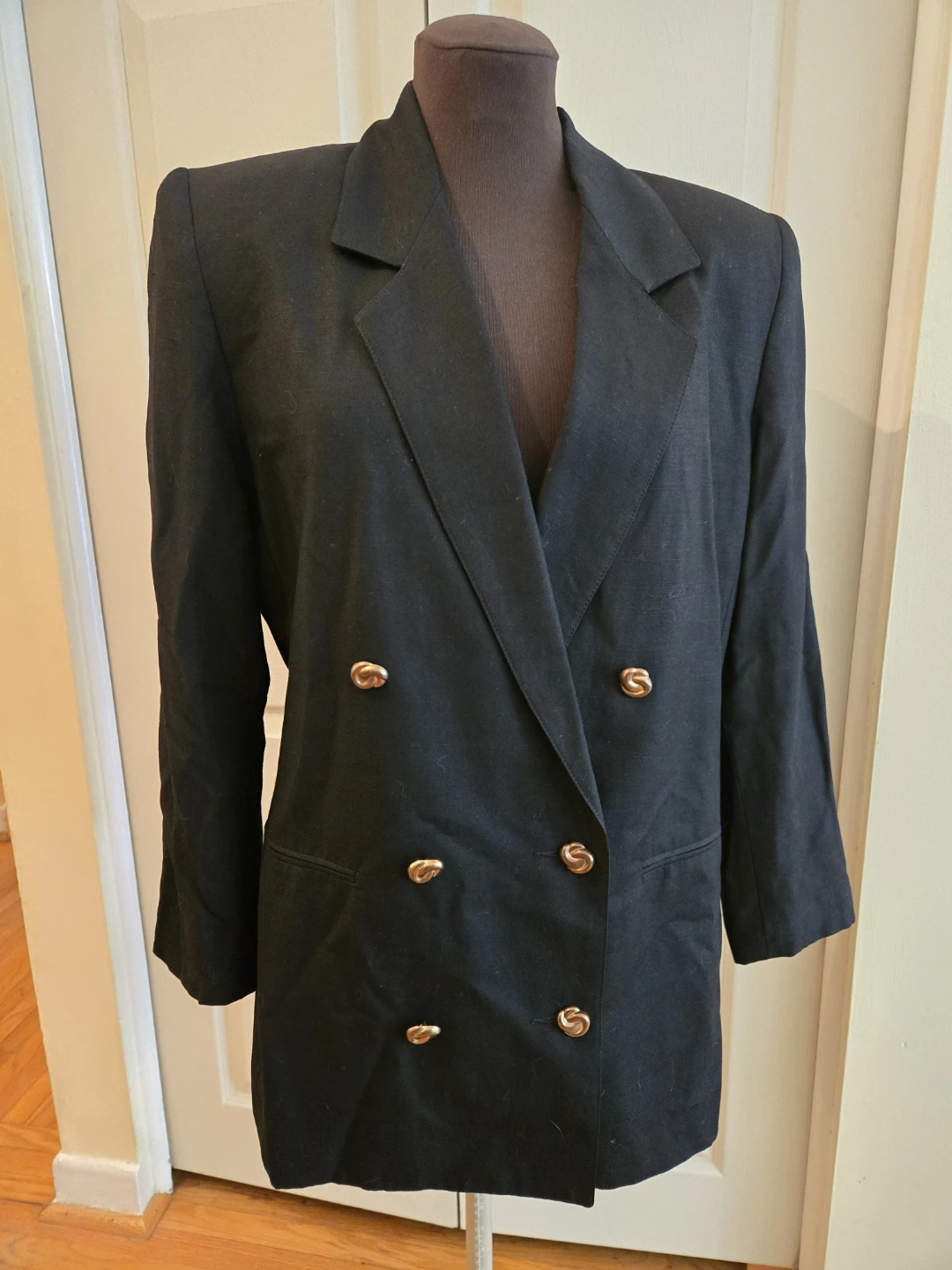 Black Double-Breasted Blazer with Gold Buttons
