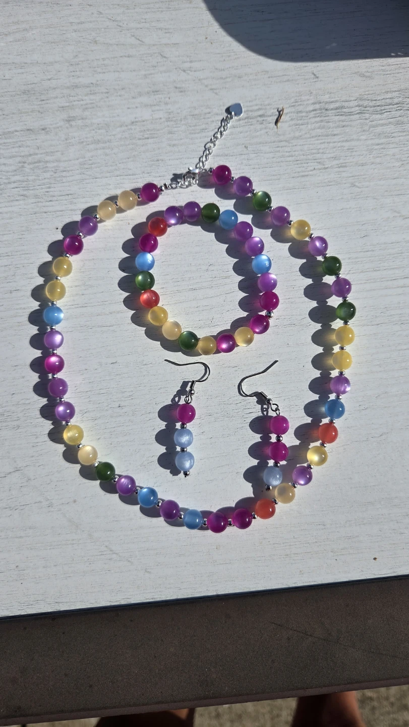 Beaded Necklace, Bracelet, and Earring Set