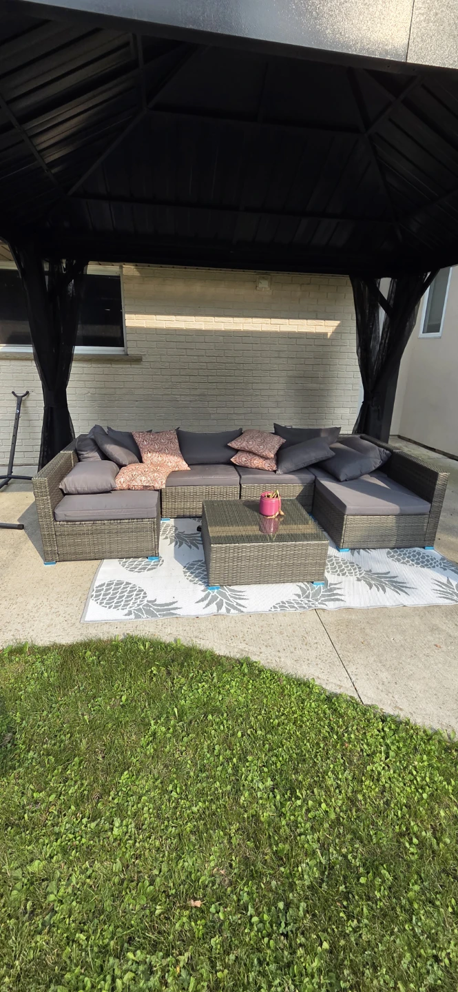 Gazebo with Rattan Sectional Sofa and Coffee Table - photo 2