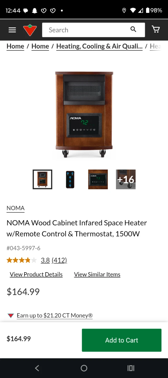 NOMA Wood Cabinet Infrared Space Heater w/ Remote Control - photo 2