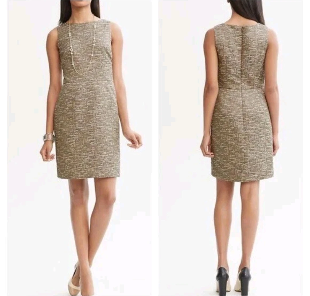 Banana Republic Taupe Sleeveless Textured Sheath Dress Size 8