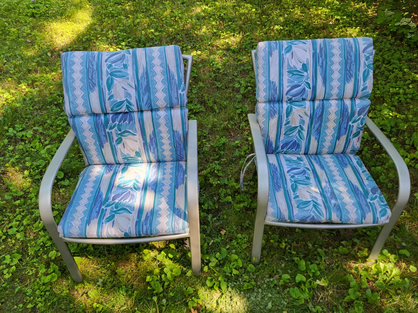 Set of 2 Patio Chairs with Blue Floral Cushions