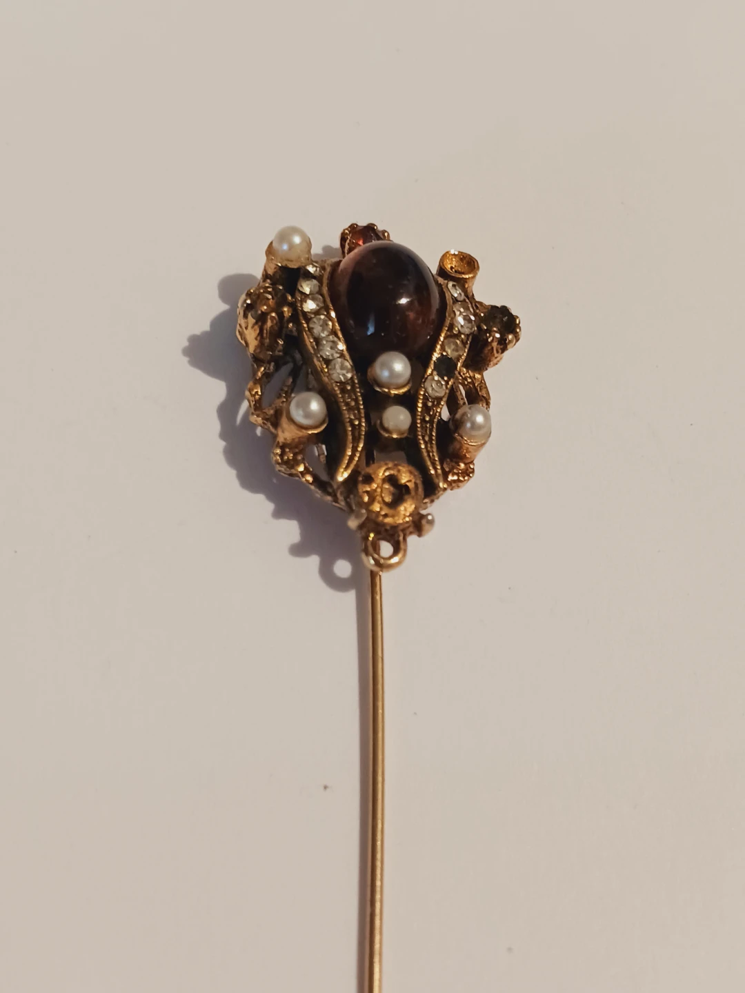 Gorgeous Antique Hat Pin with Garnet Gemstone & Pearls - photo 2
