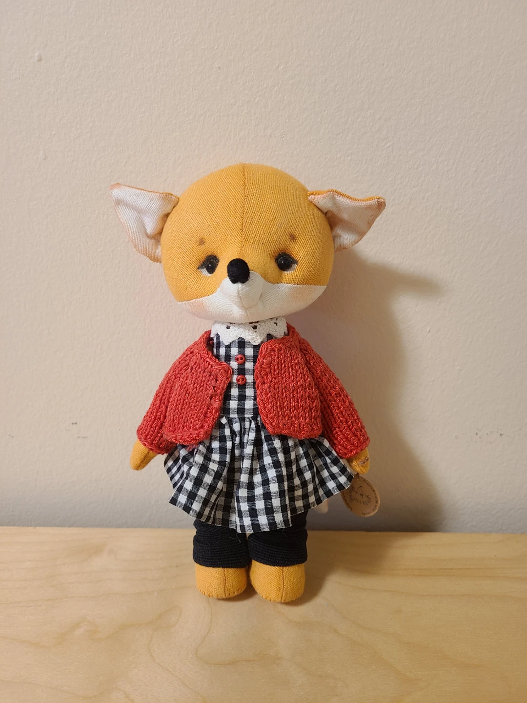 Handmade Fox Plush Toy with Dress and Cardigan
