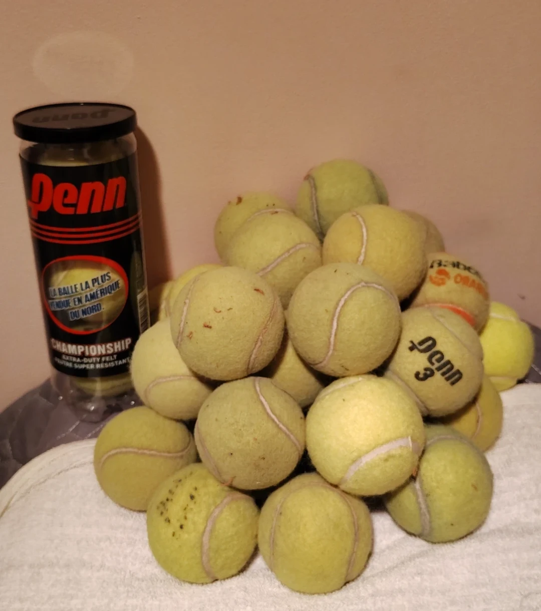 About 30 tennis balls