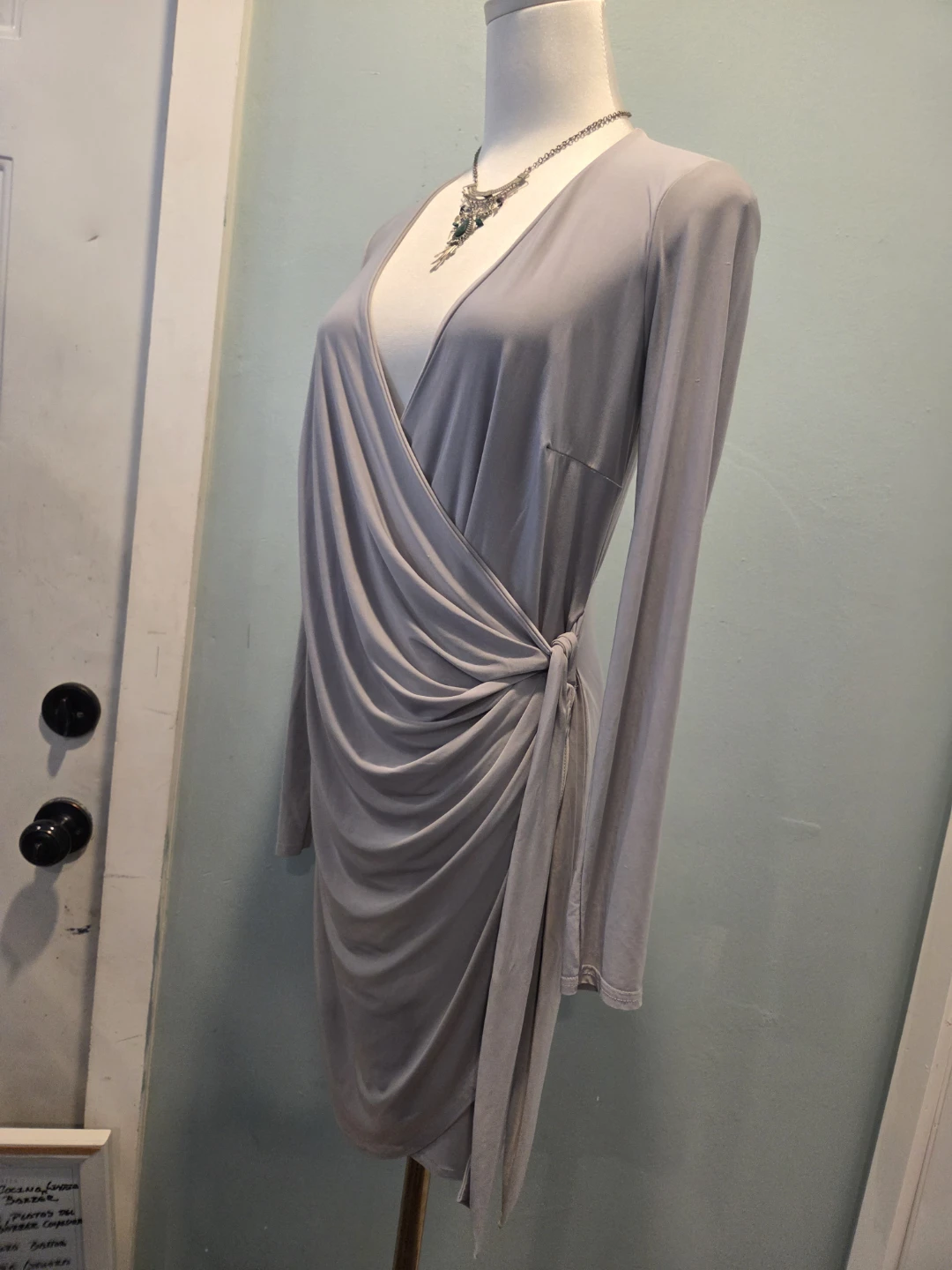 Light Gray Draped Wrap Dress - photo 4