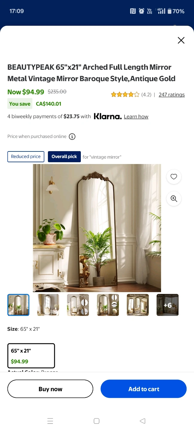 BEAUTYPEAK 65"x21" Arched Full Length Mirror - photo 2