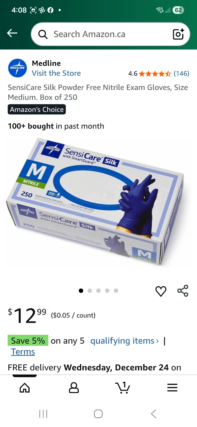 Medline SensiCare Silk Nitrile Exam Gloves Medium Box of 250