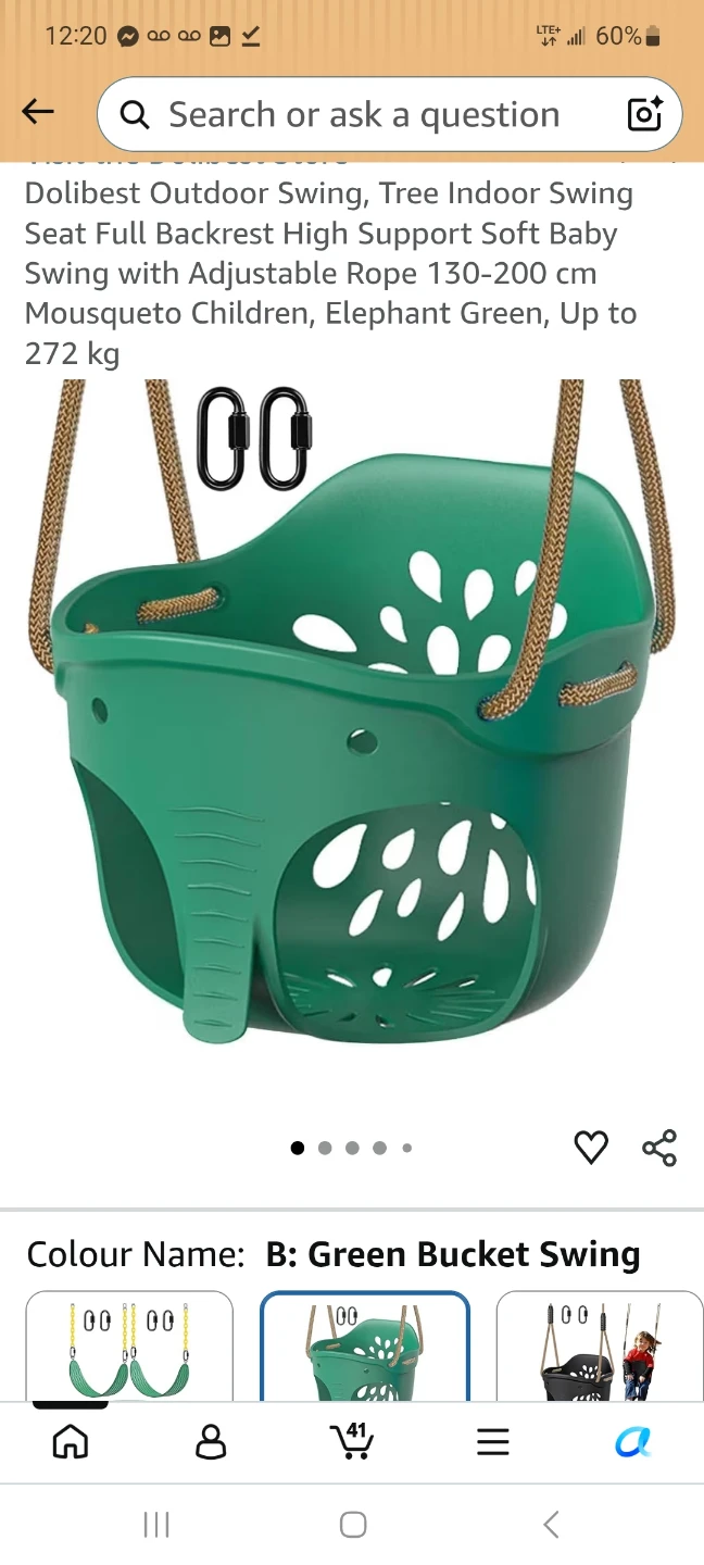 Dolibest Outdoor/Indoor Bucket Swing - Elephant Green