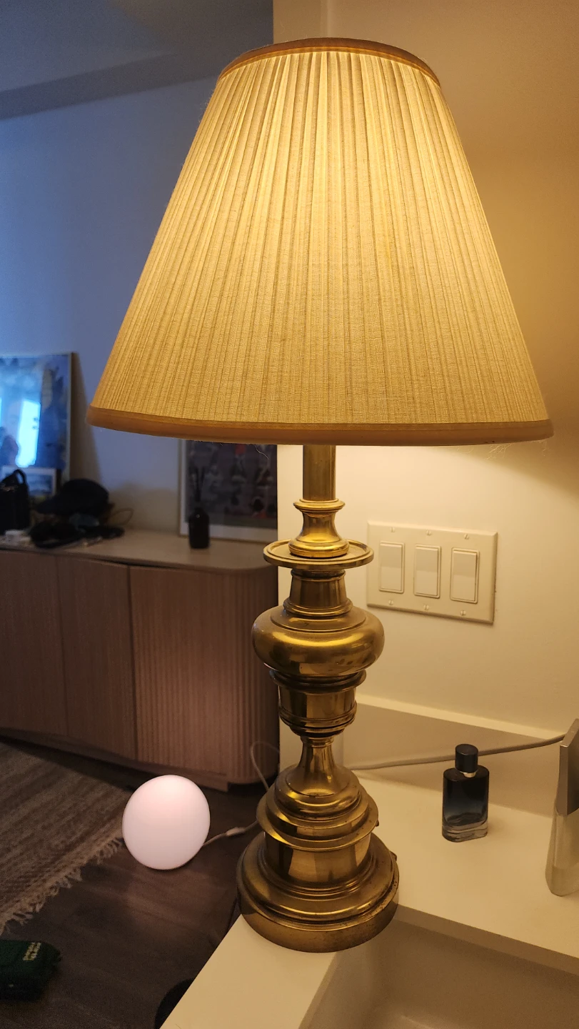 Vintage Solid Brass Stiffel Table Lamp with Pleated Shade - photo 2