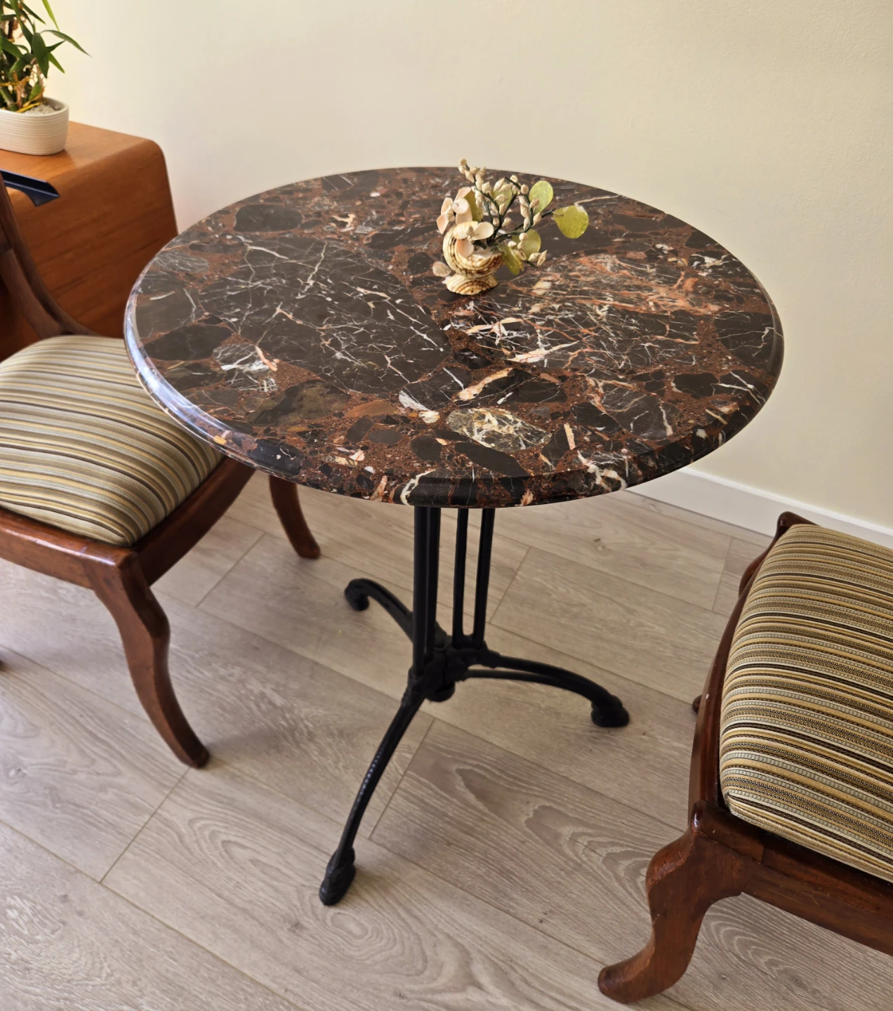 Antique Muticolored Marble Dining Table With Cast Iron Base