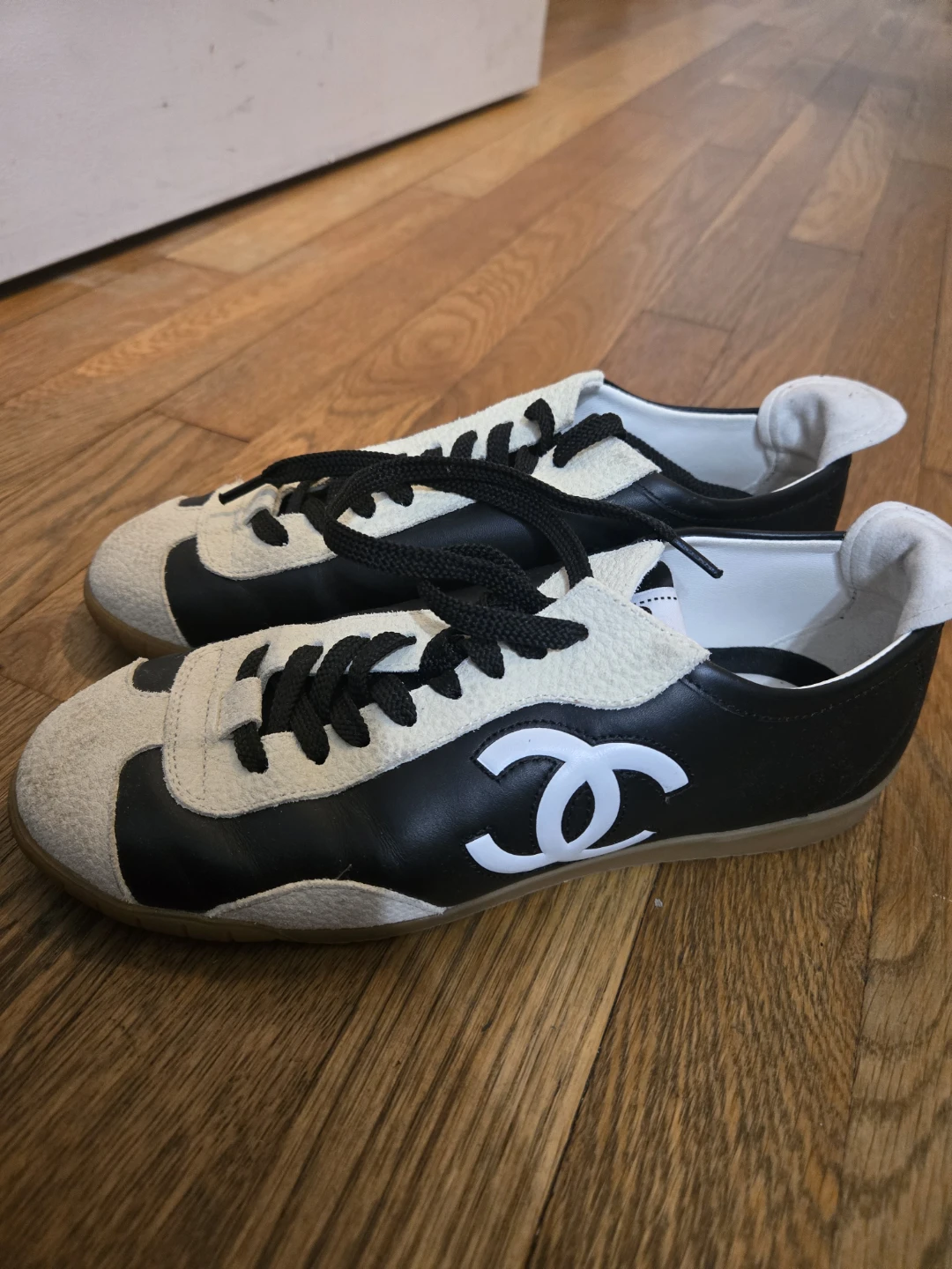 CHANEL Black & White Leather Sneakers