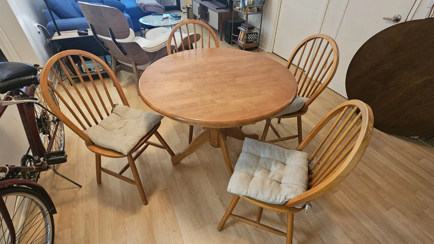 Round Real Wood Dining Table with 4 Chairs