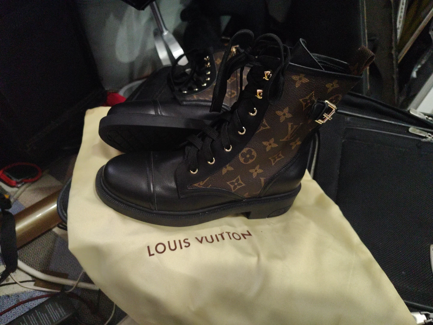 Louis Vuitton Black Leather Monogram Boots