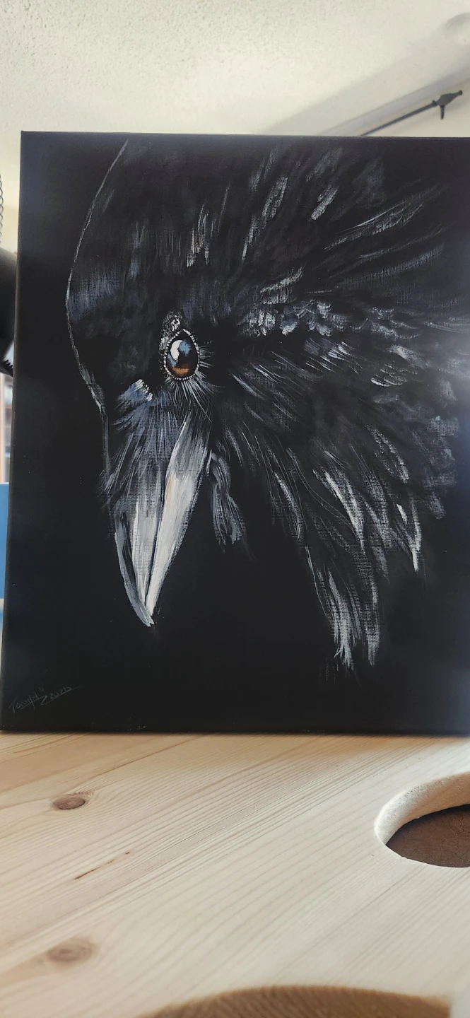 Watching from the shadows... Raven painting