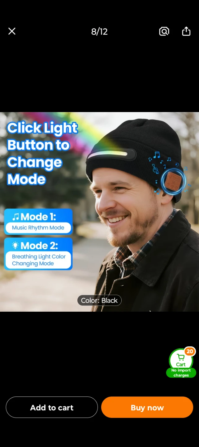 LED Wireless Music Beanie Hat - Black - photo 3