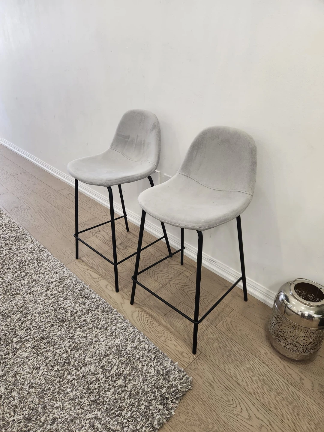 Pair of Grey Velvet Counter Stools