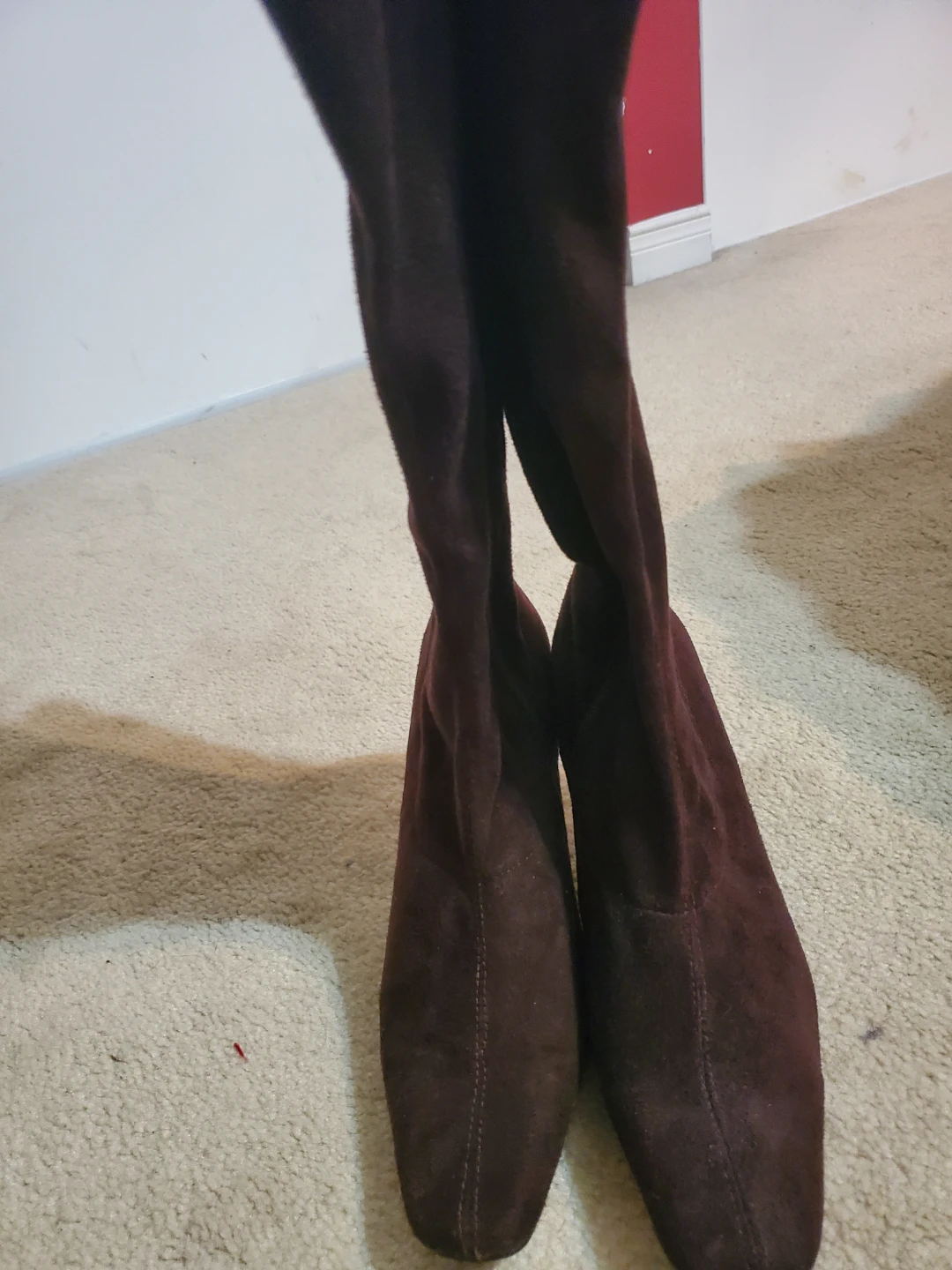 Brown Suede Pointed Long Toe Heeled Boots - photo 3