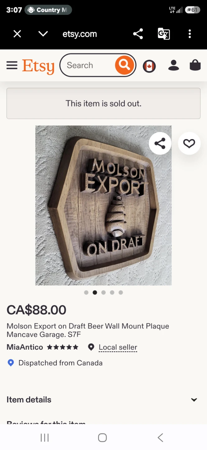 Molson Export on Draft Wooden Sign