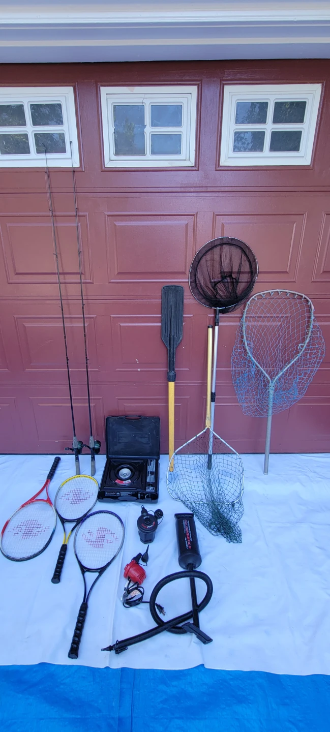 Fishing Rods & Nets,Tennis Rackets, Camping Stove, Air Pumps