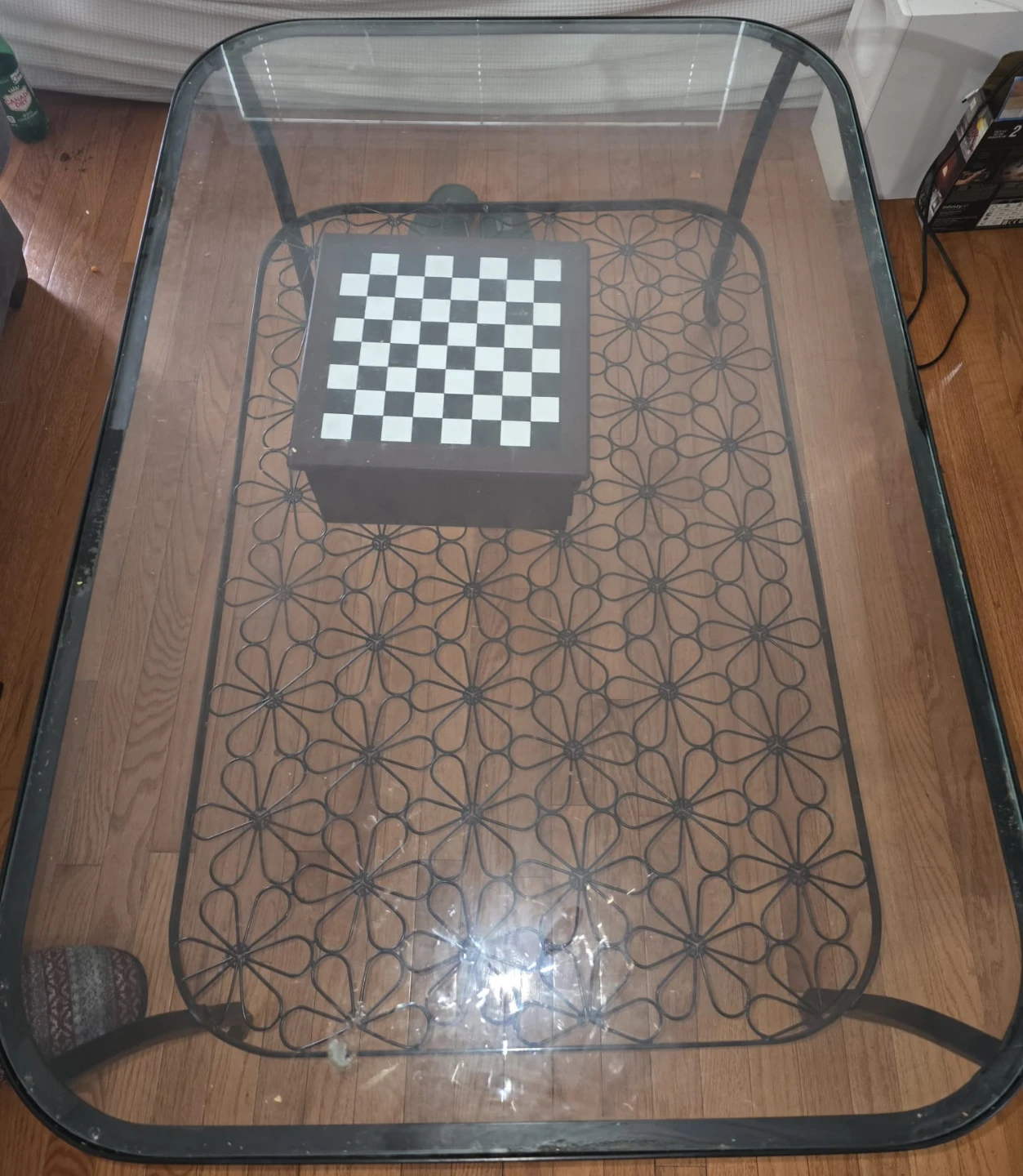 Glass Coffee Table with Metal Base
