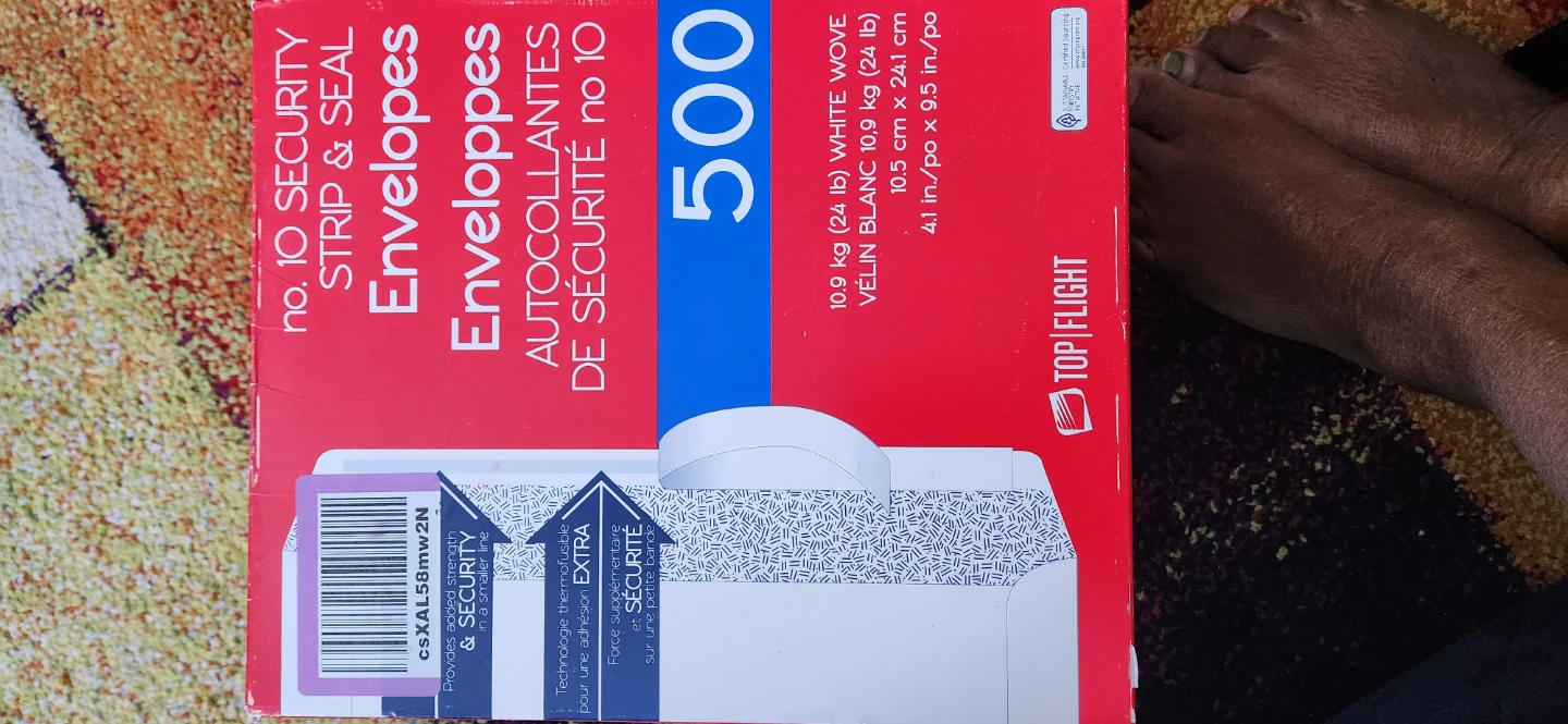 Top Flight No. 10 Security Strip & Seal Envelopes - 500 Count