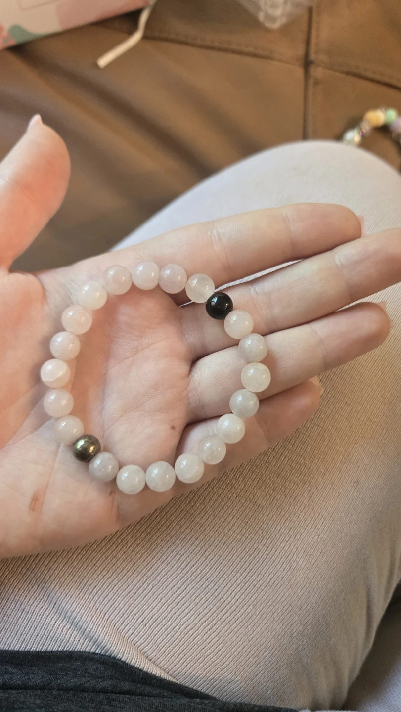 Rose Quartz Beaded Bracelet with Black and Pyrite Accent