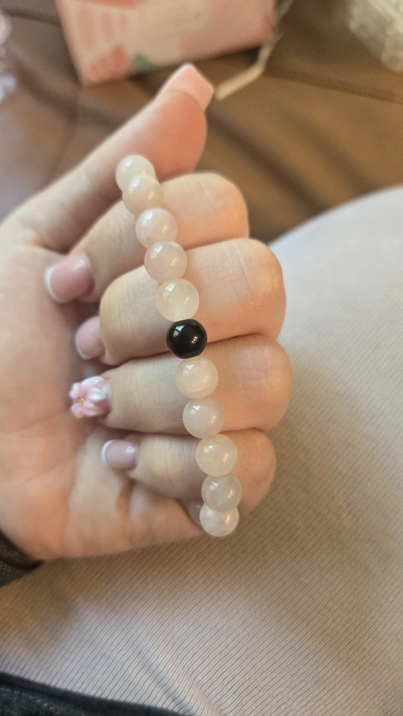 Rose Quartz Beaded Bracelet with Black and Pyrite Accent - photo 2