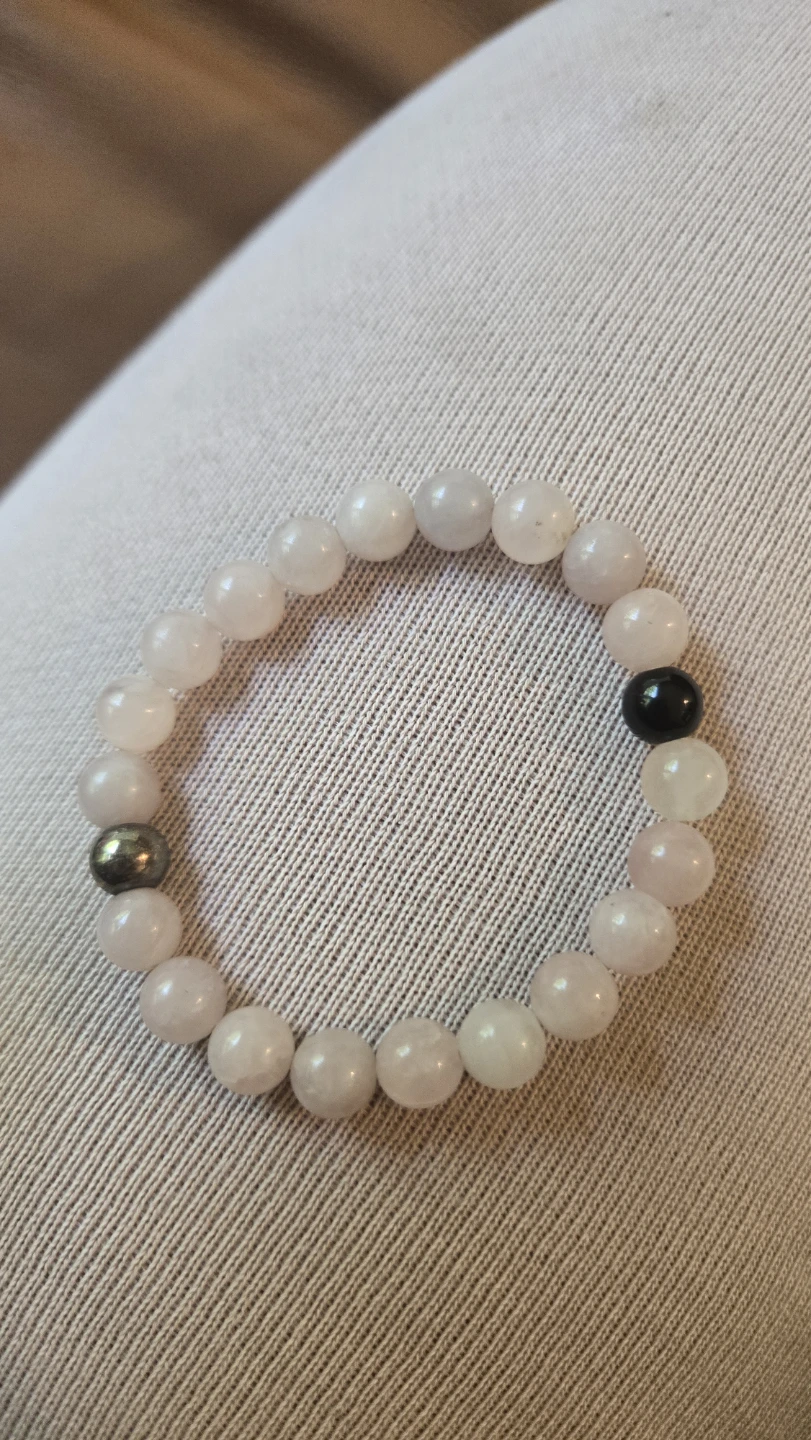 Rose Quartz Beaded Bracelet with Black and Pyrite Accent - photo 4