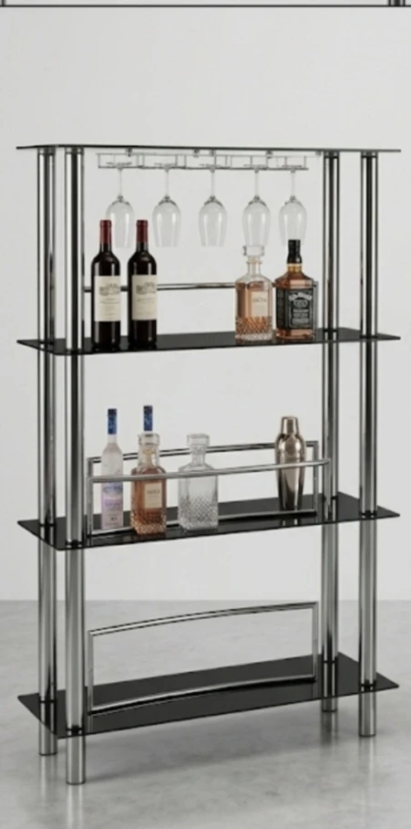 Modern Chrome, Black Glass Home Bar Set - photo 4