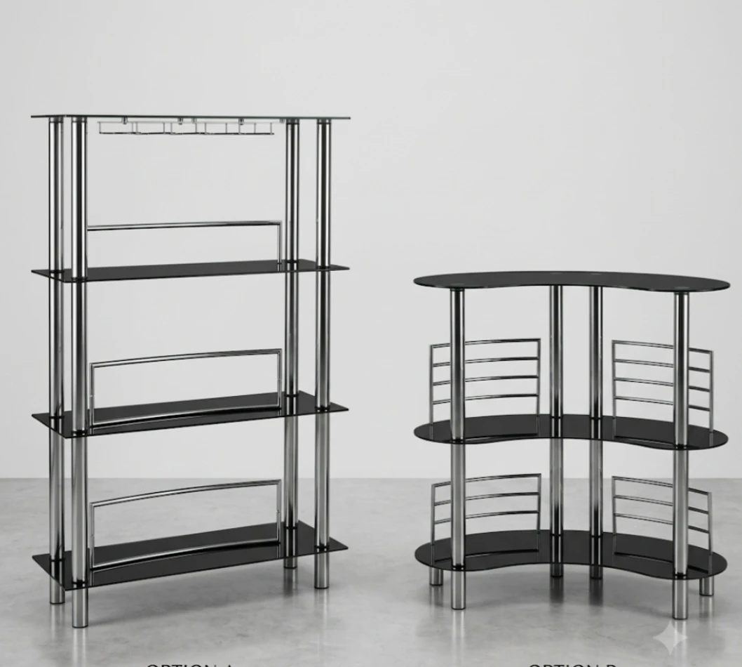 Modern Chrome, Black Glass Home Bar Set - photo 5
