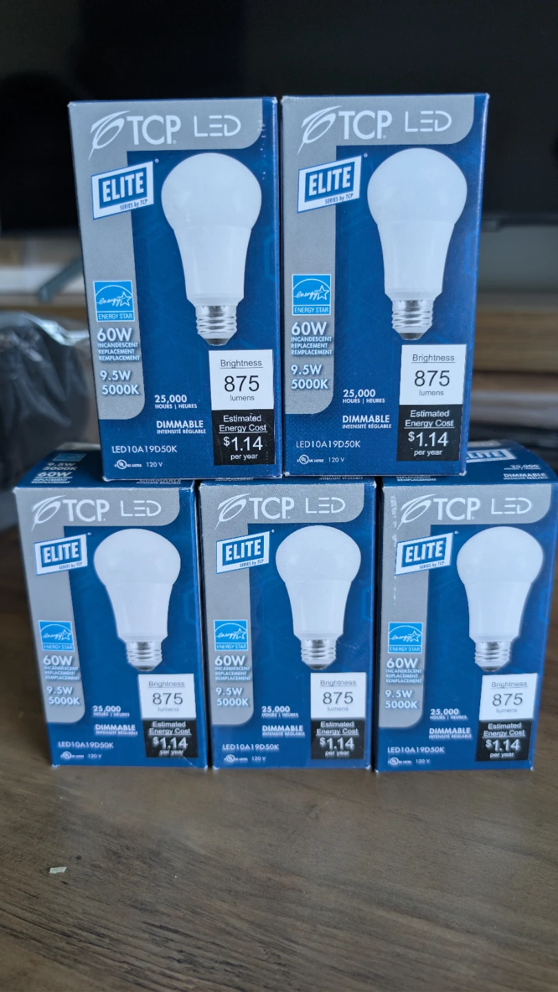 TCP Elite LED Light Bulbs (5-Pack) - 9.5W, 875 Lumens, 5000K