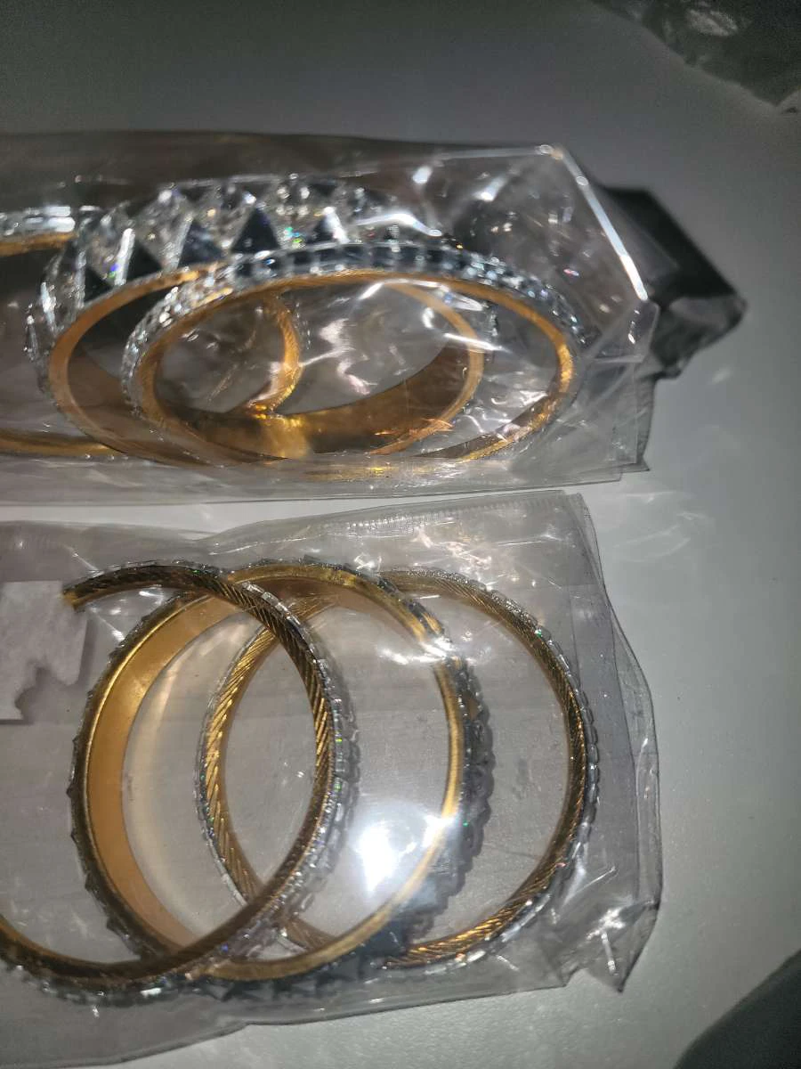 Set of 6 Gold Bangles with Rhinestone Embellishments - photo 2